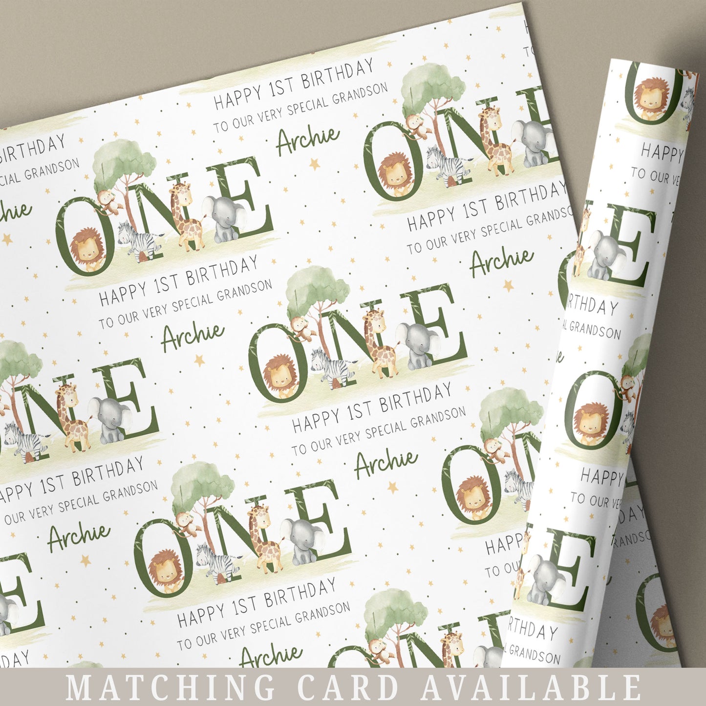 Personalised Safari 1st Birthday Gift Wrapping Paper