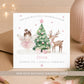 Personalised Christmas card for Granddaughter with pink fairy, Christmas tree and reindeer, customised with her name.