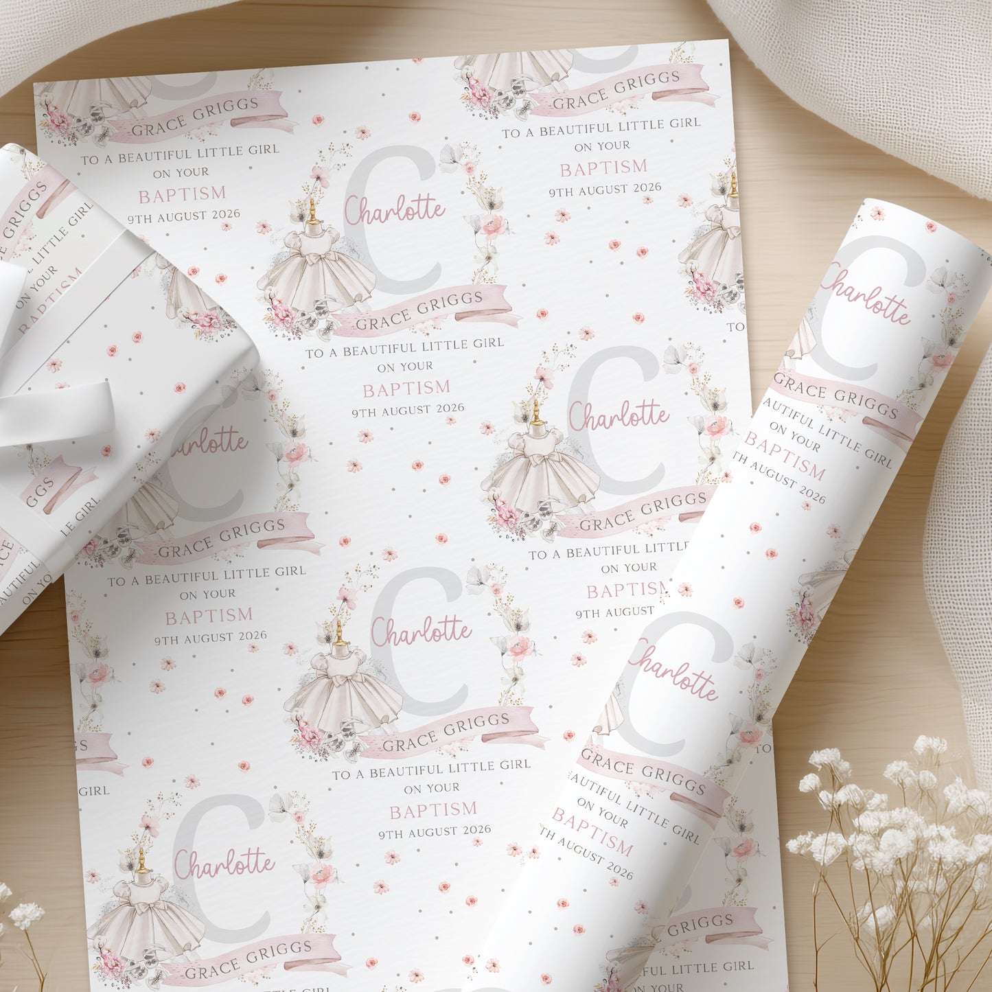 Personalised Niece Christening, Baptism Wrapping Paper