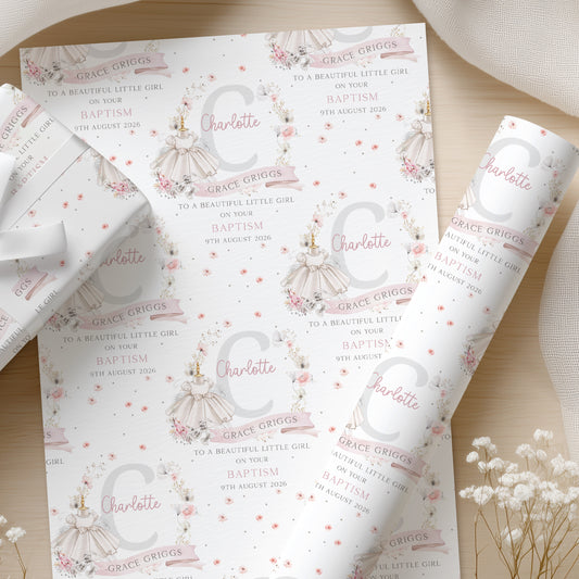 Personalised Niece Christening, Baptism Wrapping Paper