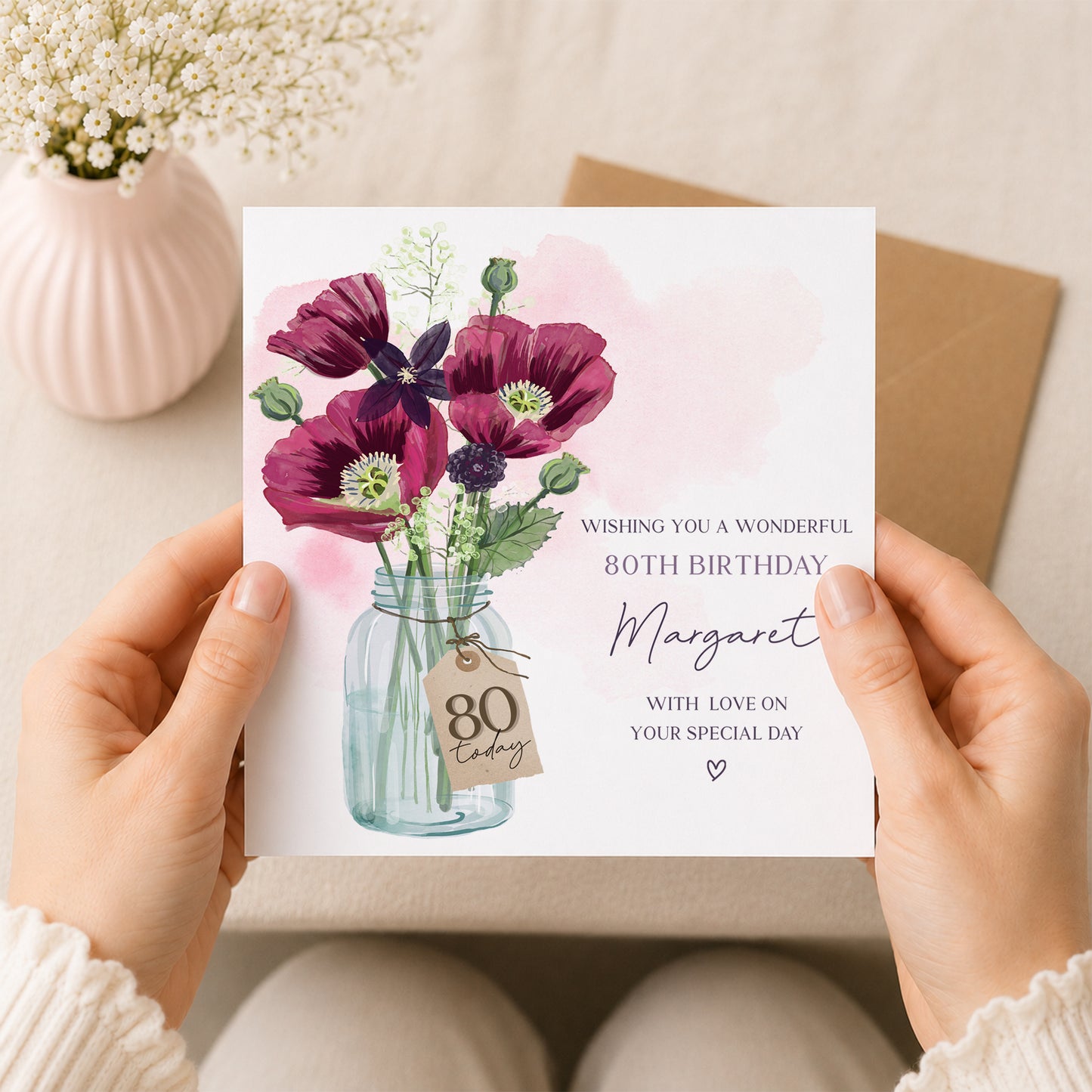 Personalised Floral 80th Birthday Card