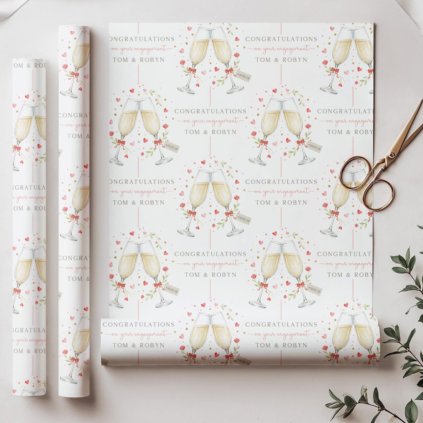 Personalised Champagne Flute Engagement Wrapping Paper