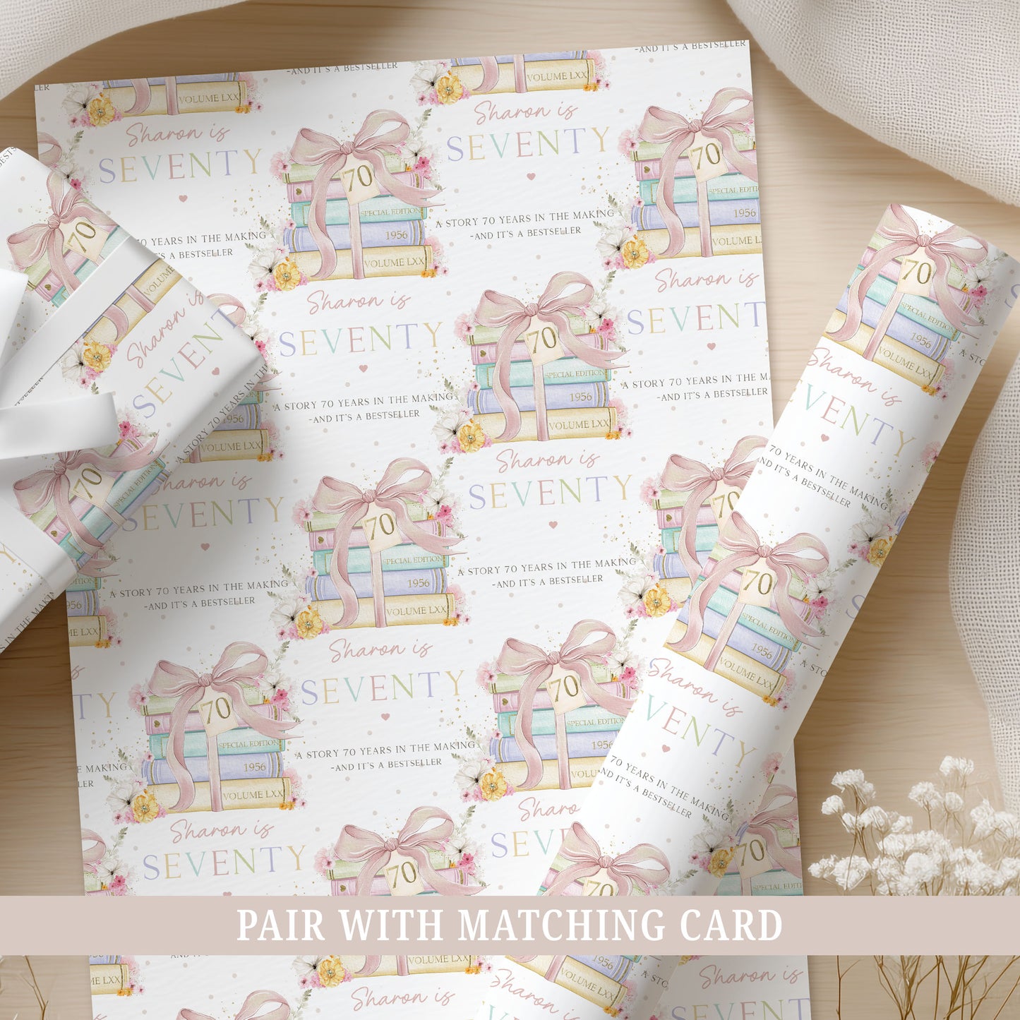 Personalised 70th Birthday Wrapping Paper Book Lover