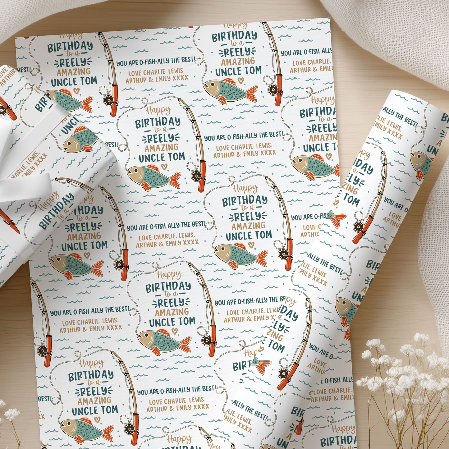 Personalised Fishing Birthday Gift Wrapping Paper