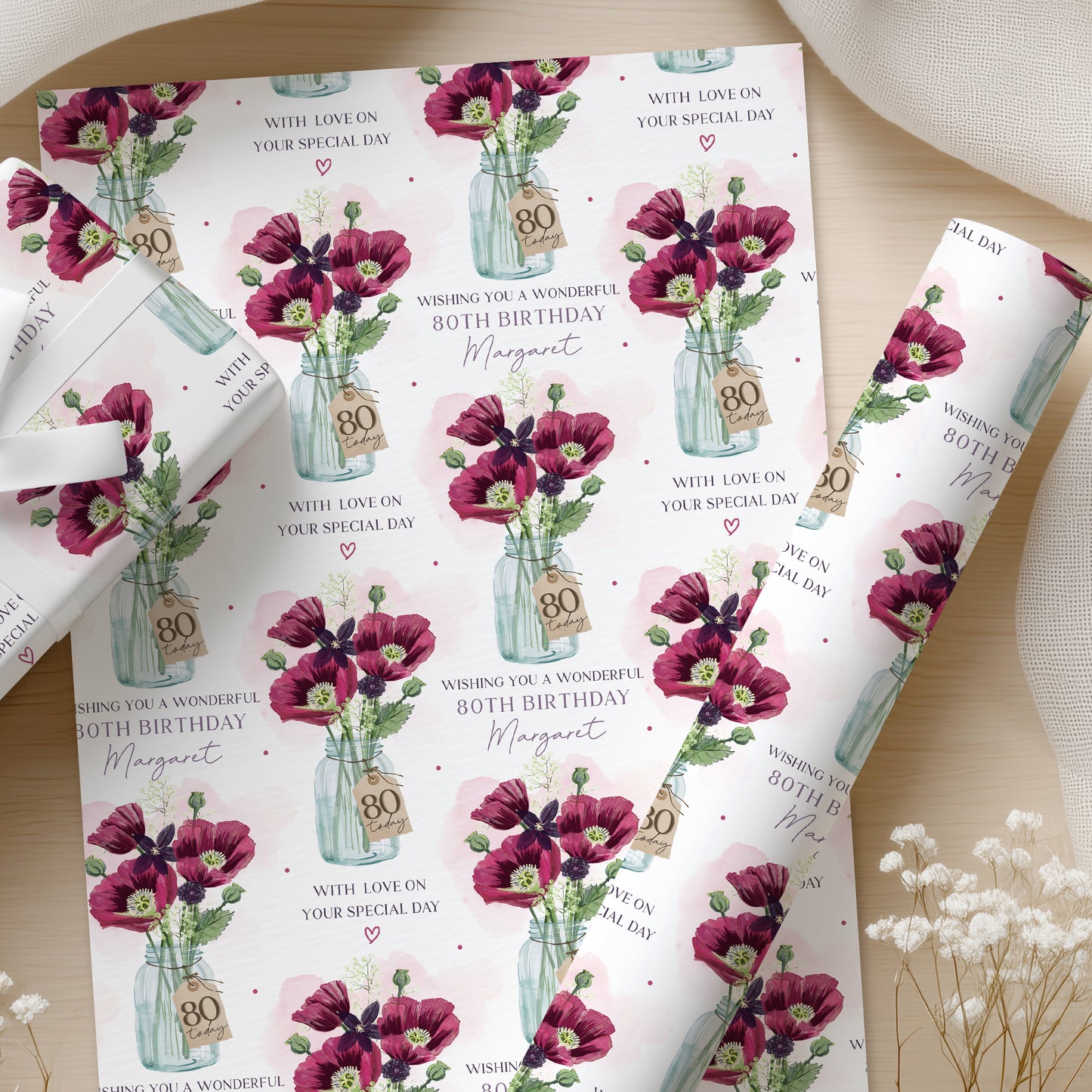 Personalised Floral 80th Birthday Card