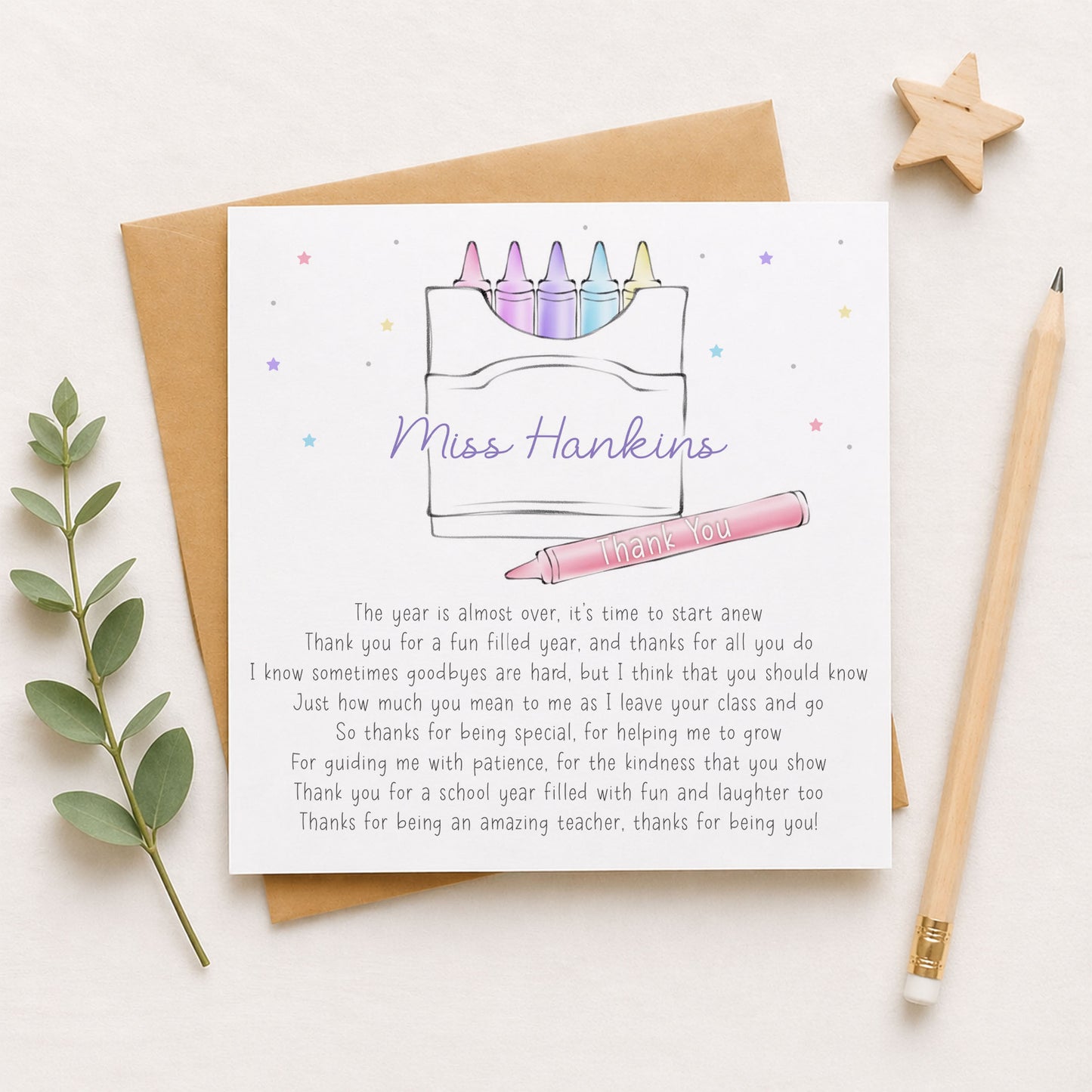 Personalised Teacher Thank You Card