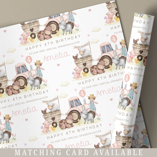 Personalised Girl's Farm Birthday Gift Wrapping Paper