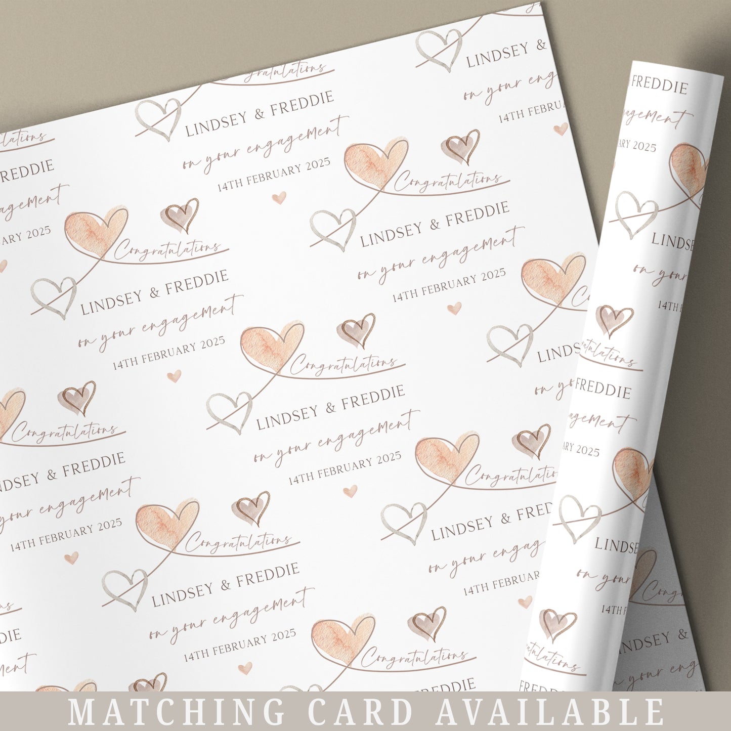 Personalised Hearts Enagagement Gift Wrapping Paper