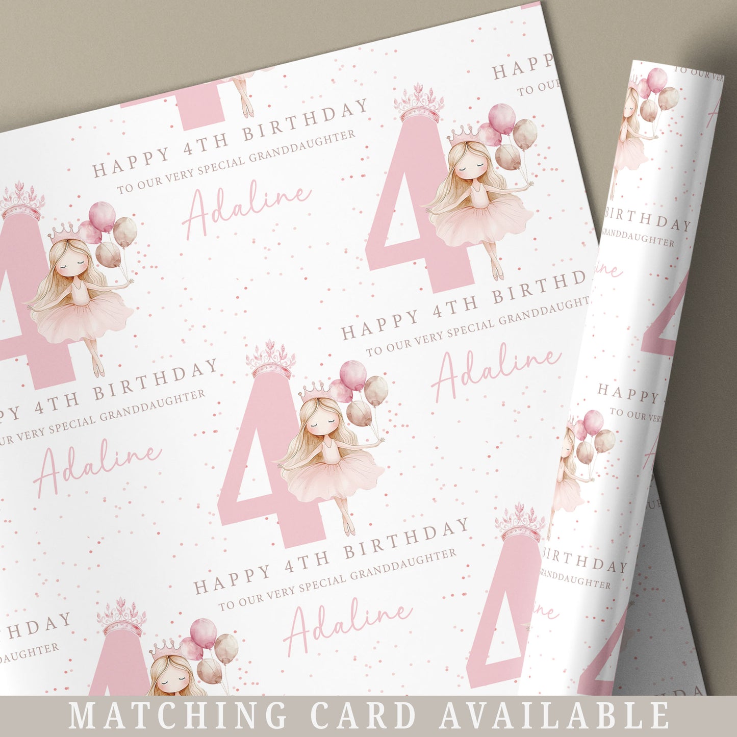 Personalised Girl's Pink Ballerina Birthday Gift Wrapping Paper