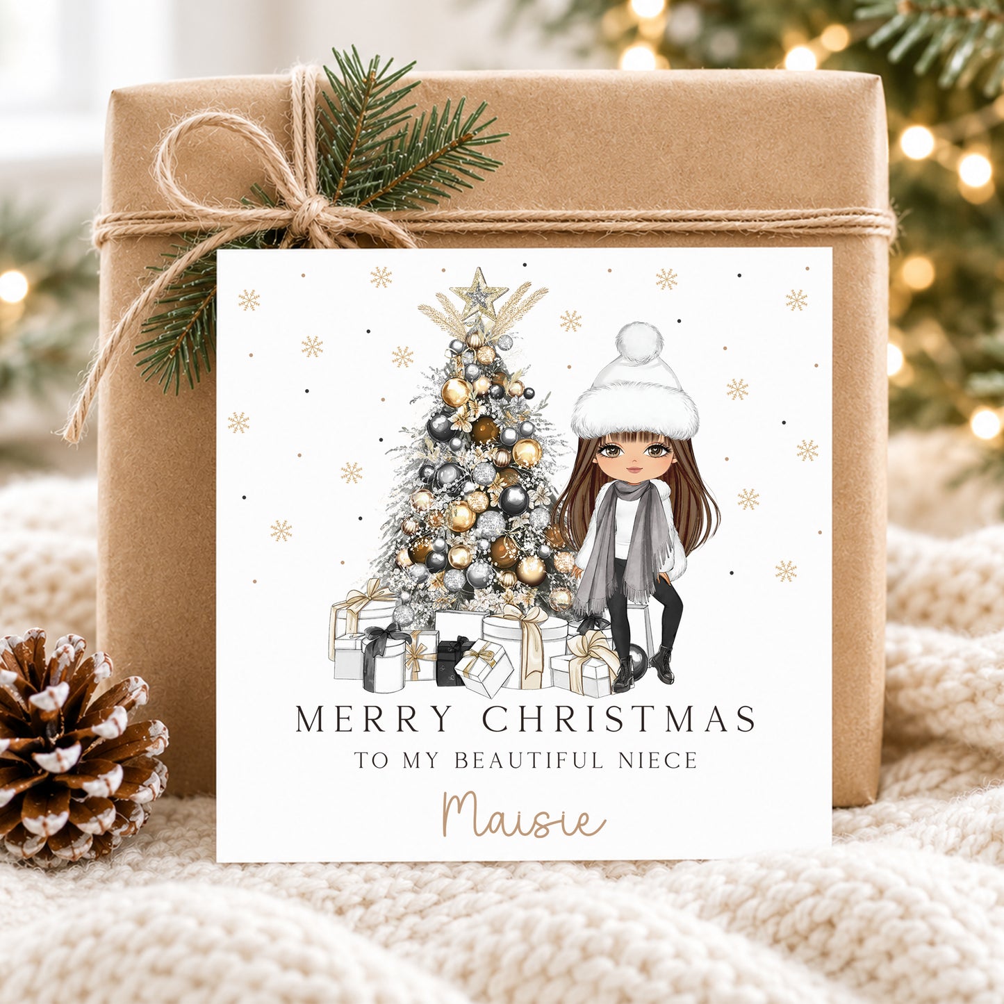Personalised Daughter Christmas Card – Festive Girl Design