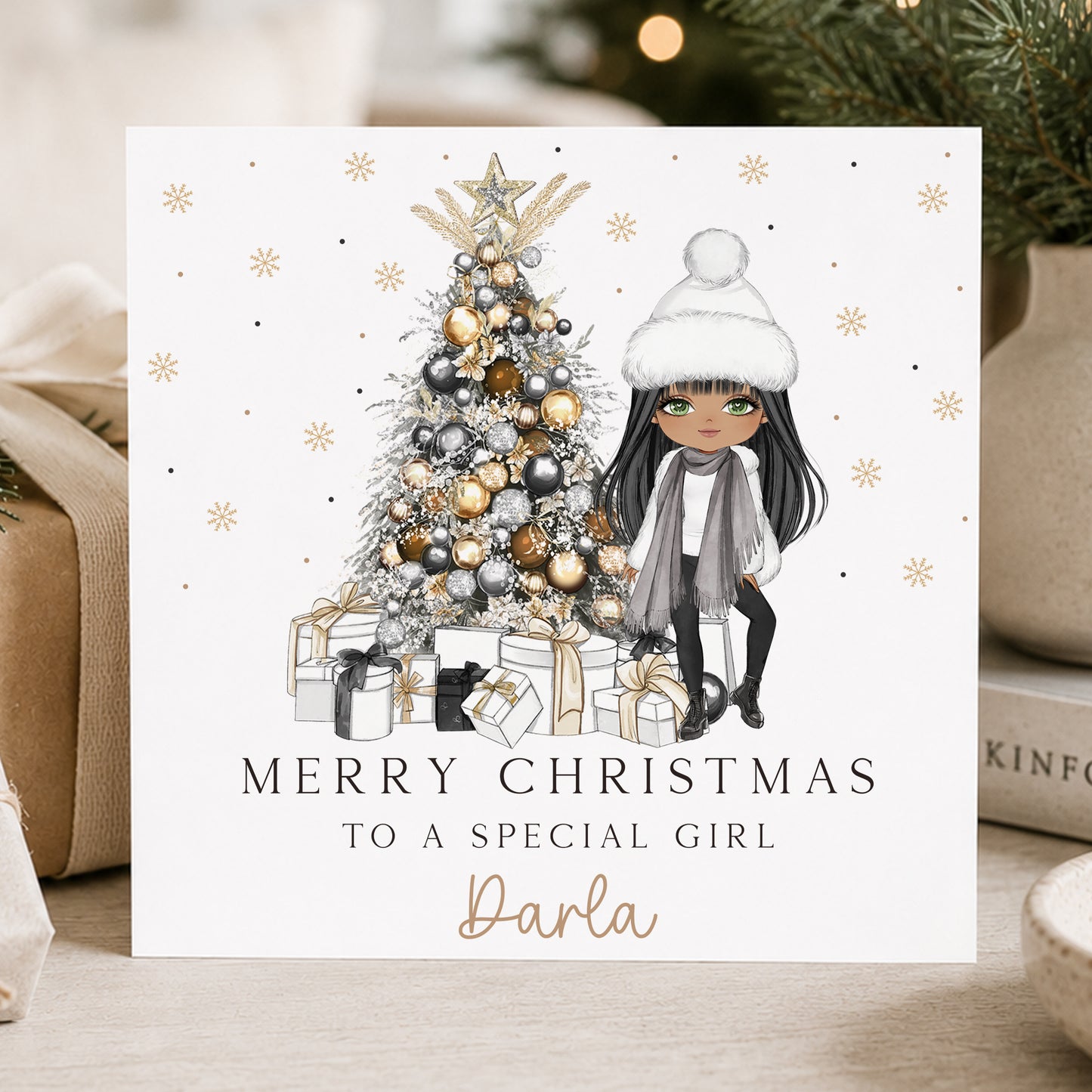 Personalised Daughter Christmas Card – Festive Girl Design