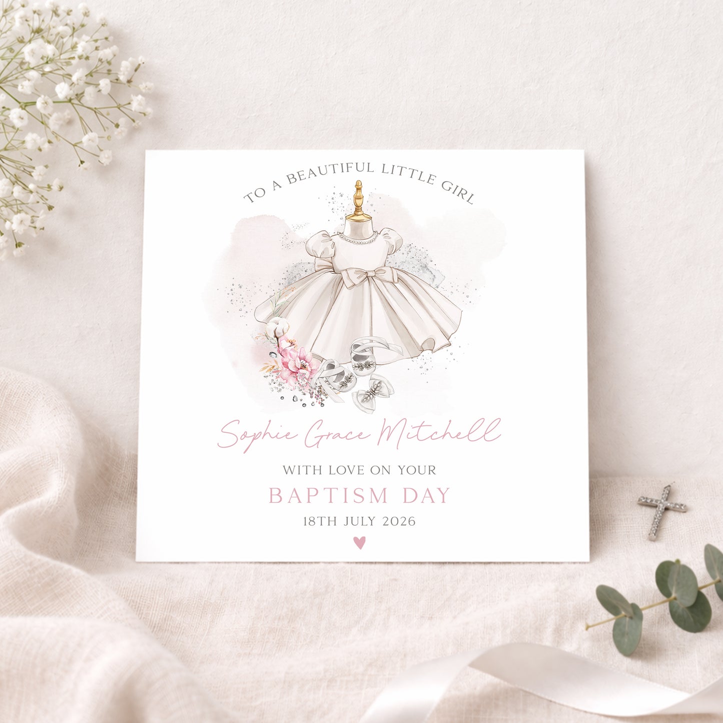 Personalised Girl's Christening, Baptism Dress Card