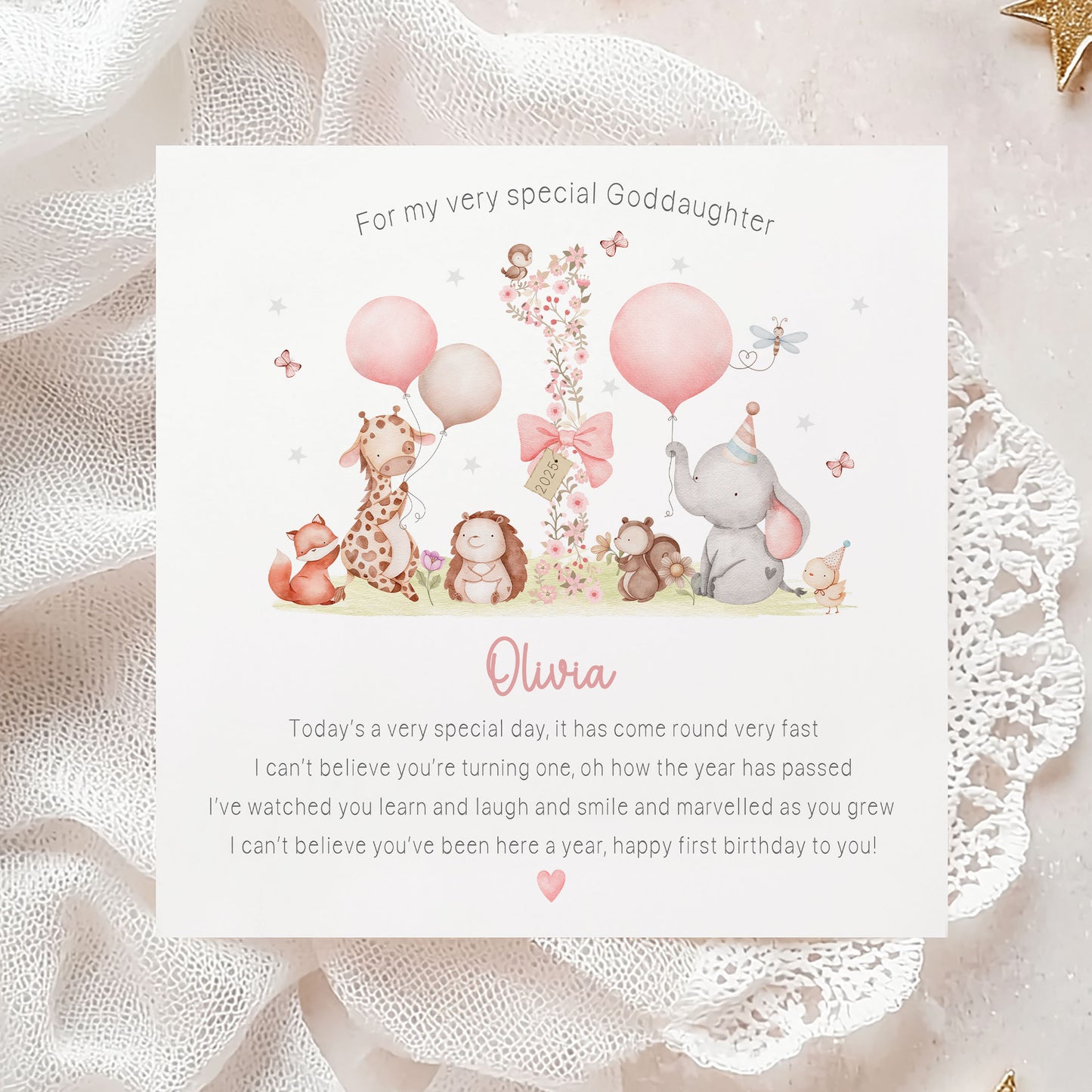 Personalised Girl's 1st Birthday Card