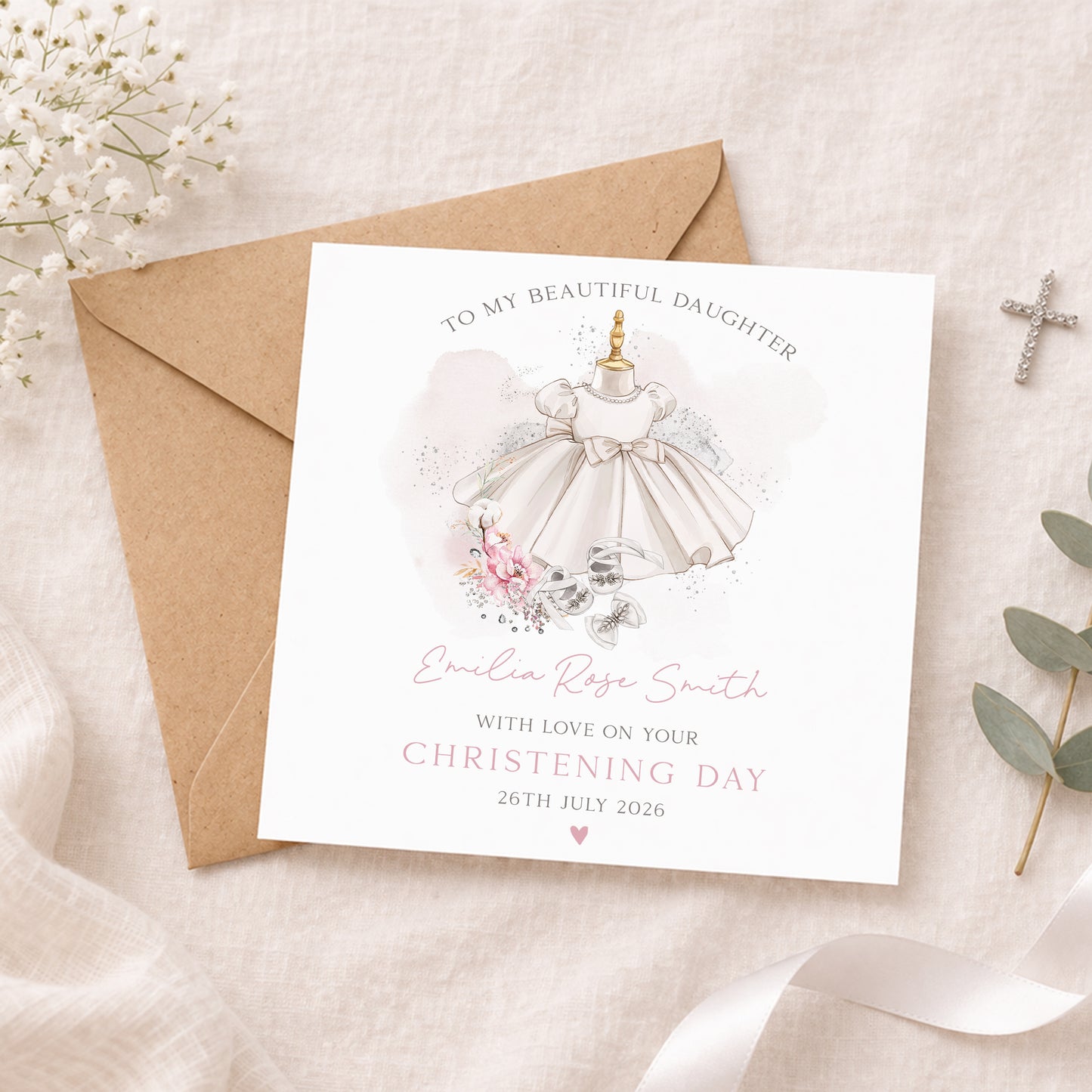 Personalised Girl's Christening, Baptism Dress Card