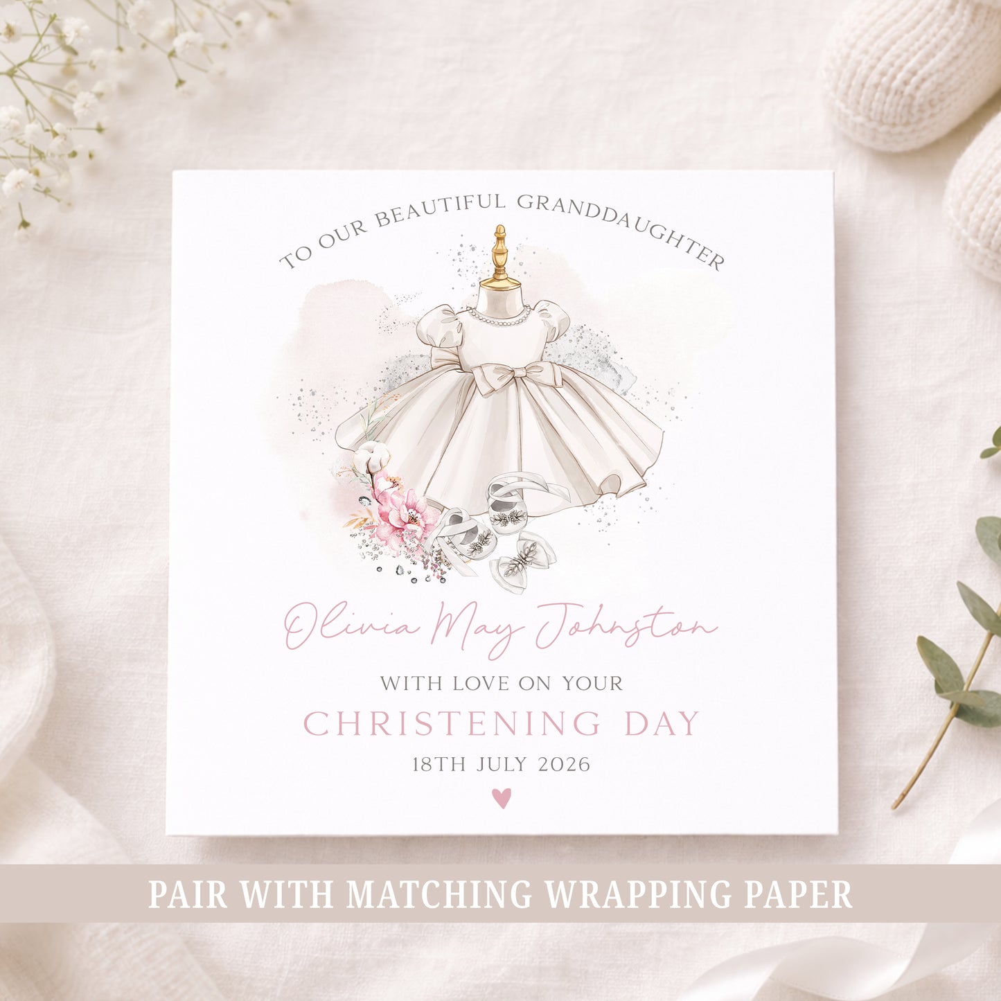 Personalised Girl's Christening, Baptism Dress Card