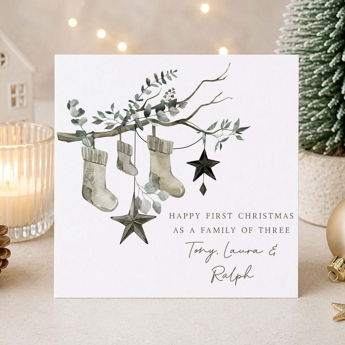 Personalised First Christmas as a Family of Three Card