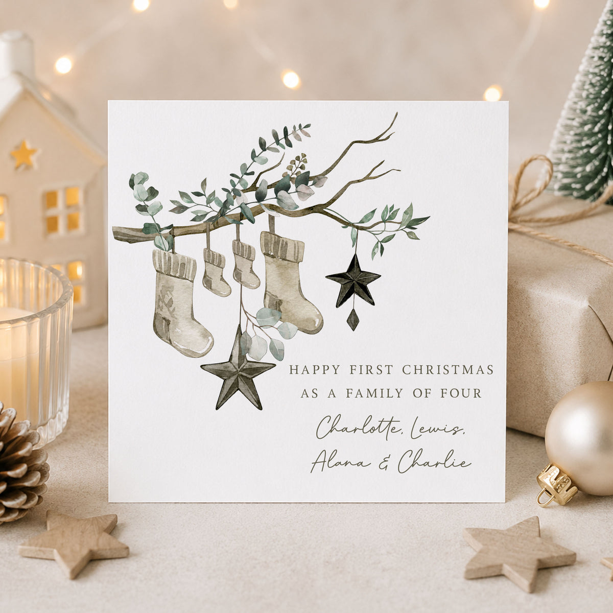 Personalised First Christmas as a Family of Four Card