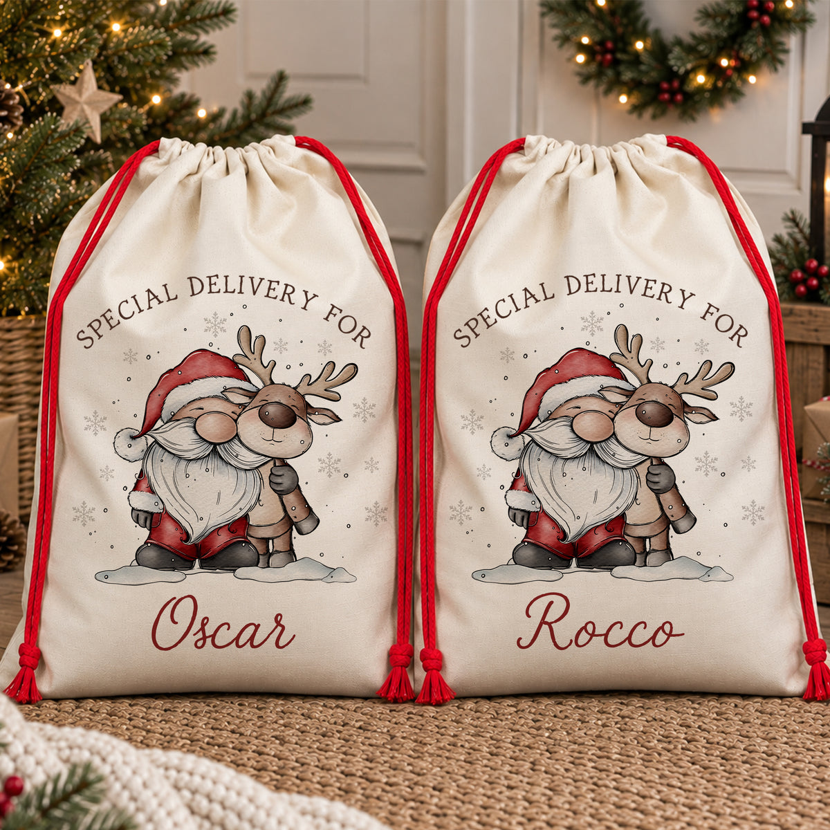 Personalised Santa & Reindeer Christmas Sack