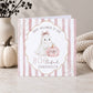 Personalised Granddaughter Halloween card featuring a cute white ghost with a pink bow and personalised pink pumpkin, pink striped background, spider webs and BOOtiful wording. Also available for Daughter, Niece, Goddaughter and other relations.