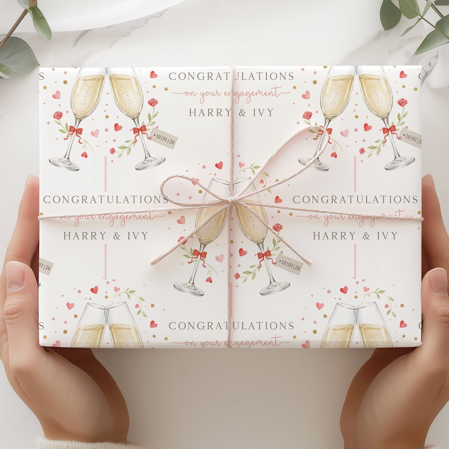 Personalised Champagne Flute Engagement Wrapping Paper