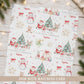 Personalised Christmas wrapping paper featuring Santa, reindeer, snowman, Christmas tree and festive characters, personalised with a name and relation.
