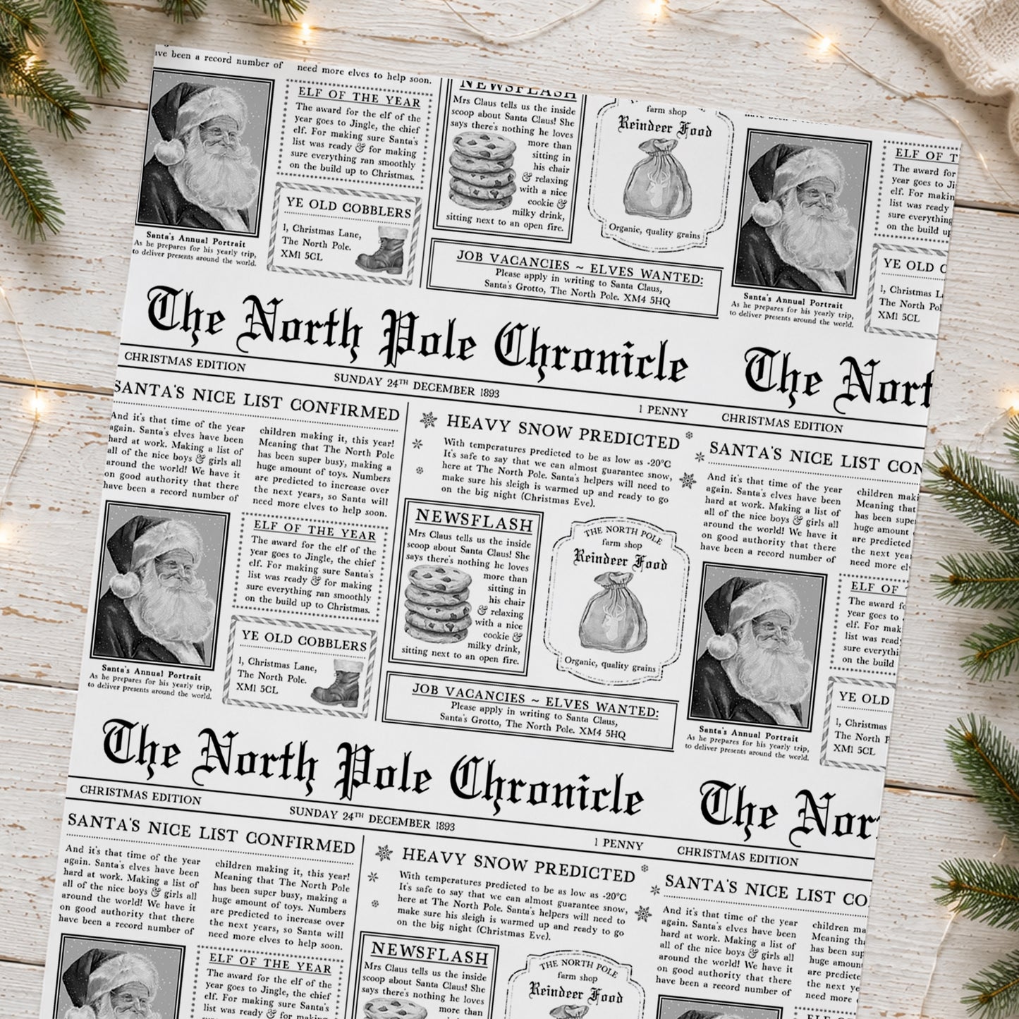North Pole Newspaper Christmas Wrapping Paper