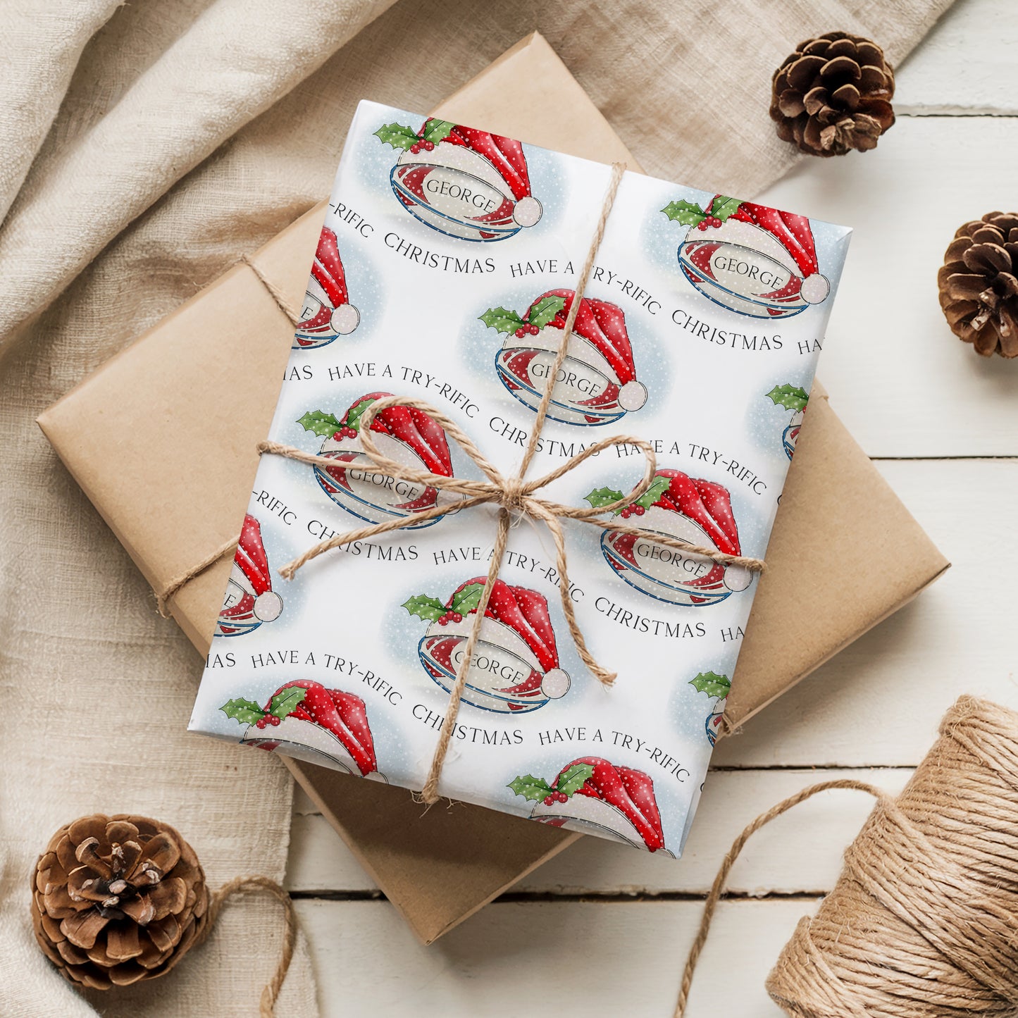 Personalised Christmas Rugby Gift Wrapping Paper