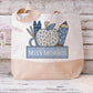 Personalised Teacher Blue Pencil Jute Tote Bag