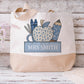 Personalised Teacher Blue Pencil Jute Tote Bag