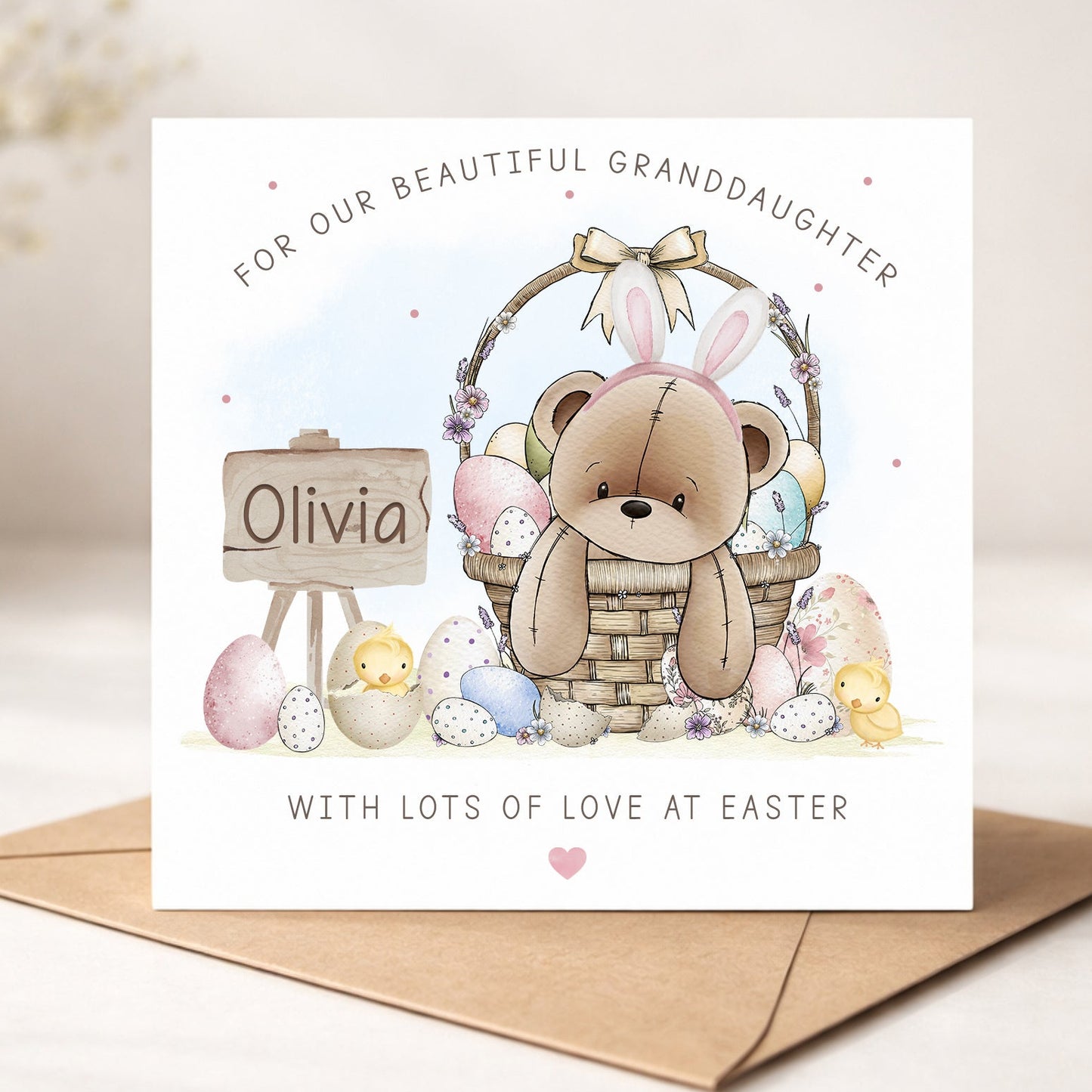 Personalised Girl's Bear Bunny Easter Card