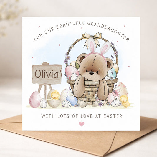 Personalised Girl's Bear Bunny Easter Card