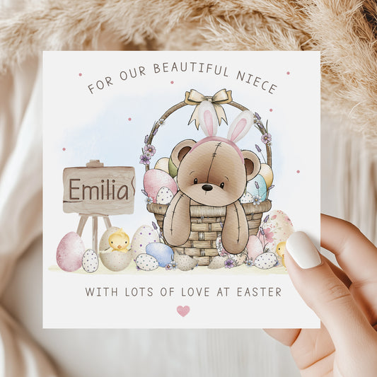 Personalised Girl's Bear Bunny Easter Card