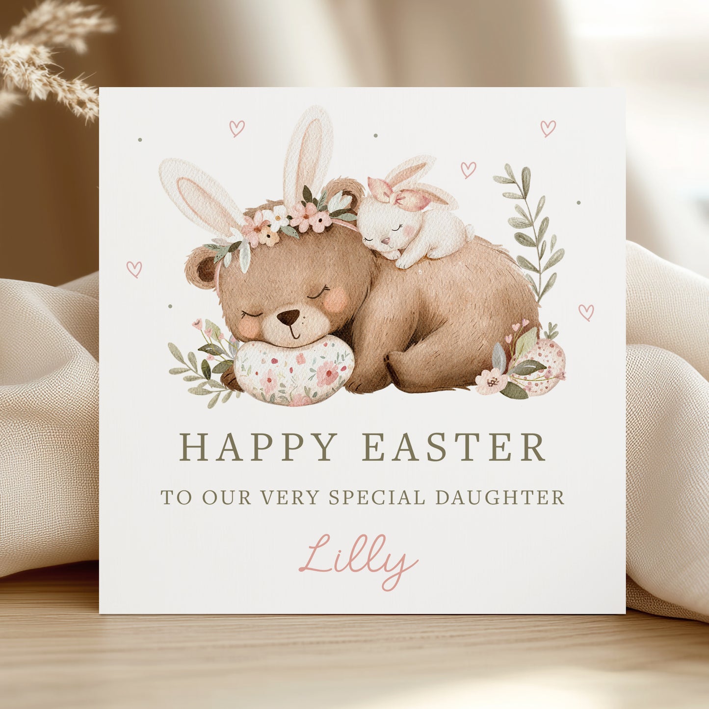 Personalised Girl's Bear Bunny Easter Card