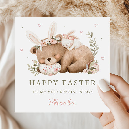 Personalised Girl's Bear Bunny Easter Card