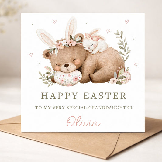 Personalised Girl's Bear Bunny Easter Card