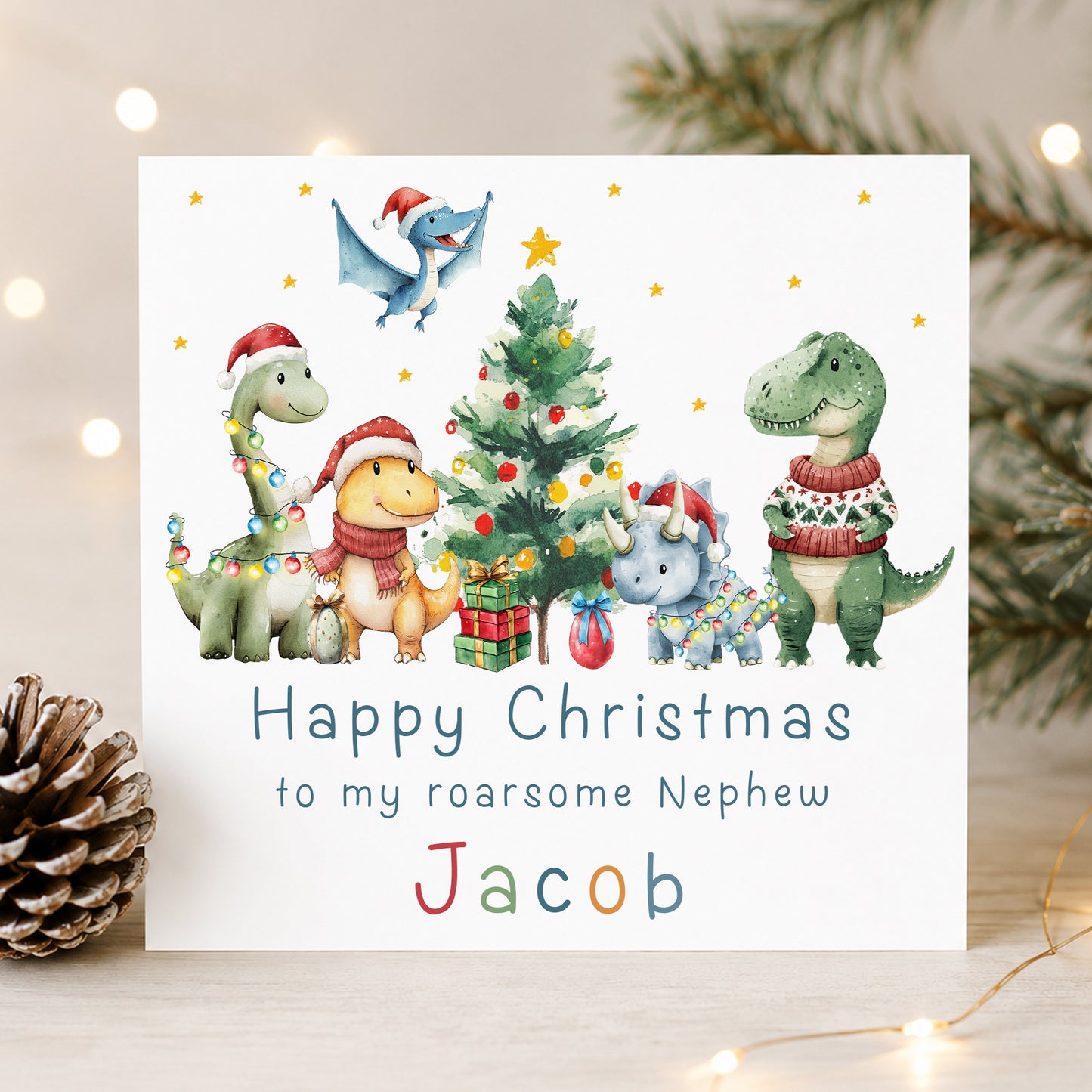 Personalised Dinosaur Christmas Card for Kids