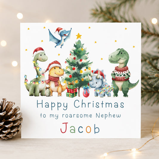 Personalised Dinosaur Christmas Card for Kids