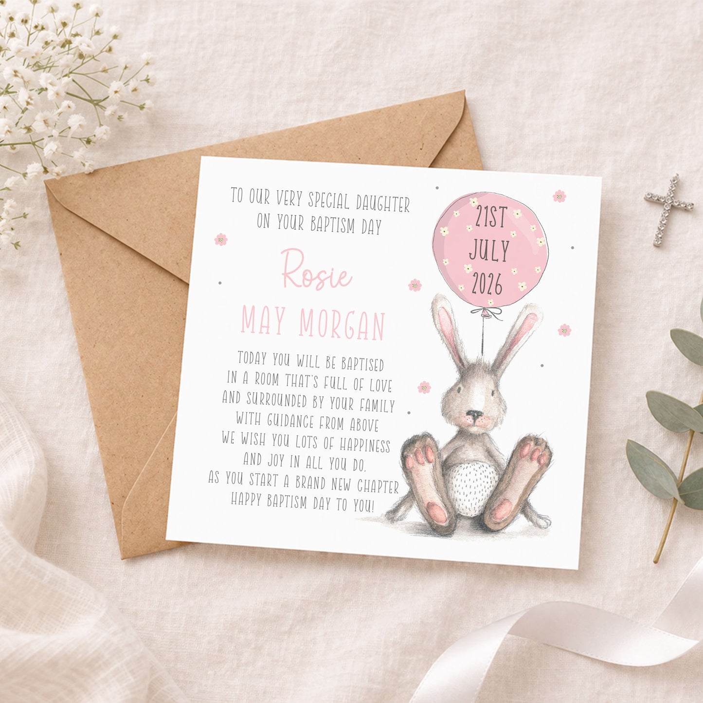 Personalised Girl's Christening,  Baptism Card with Poem