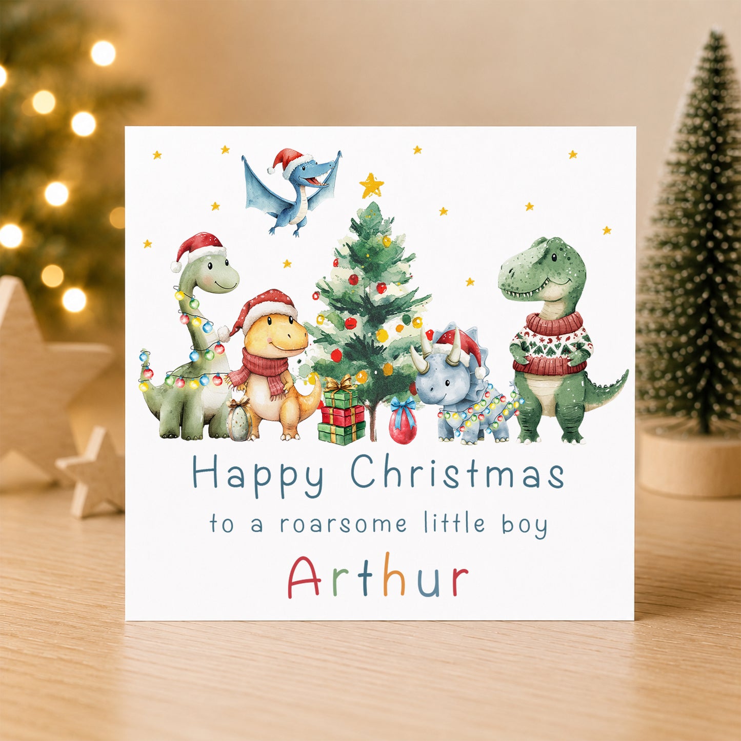 Personalised Dinosaur Christmas Card for Kids