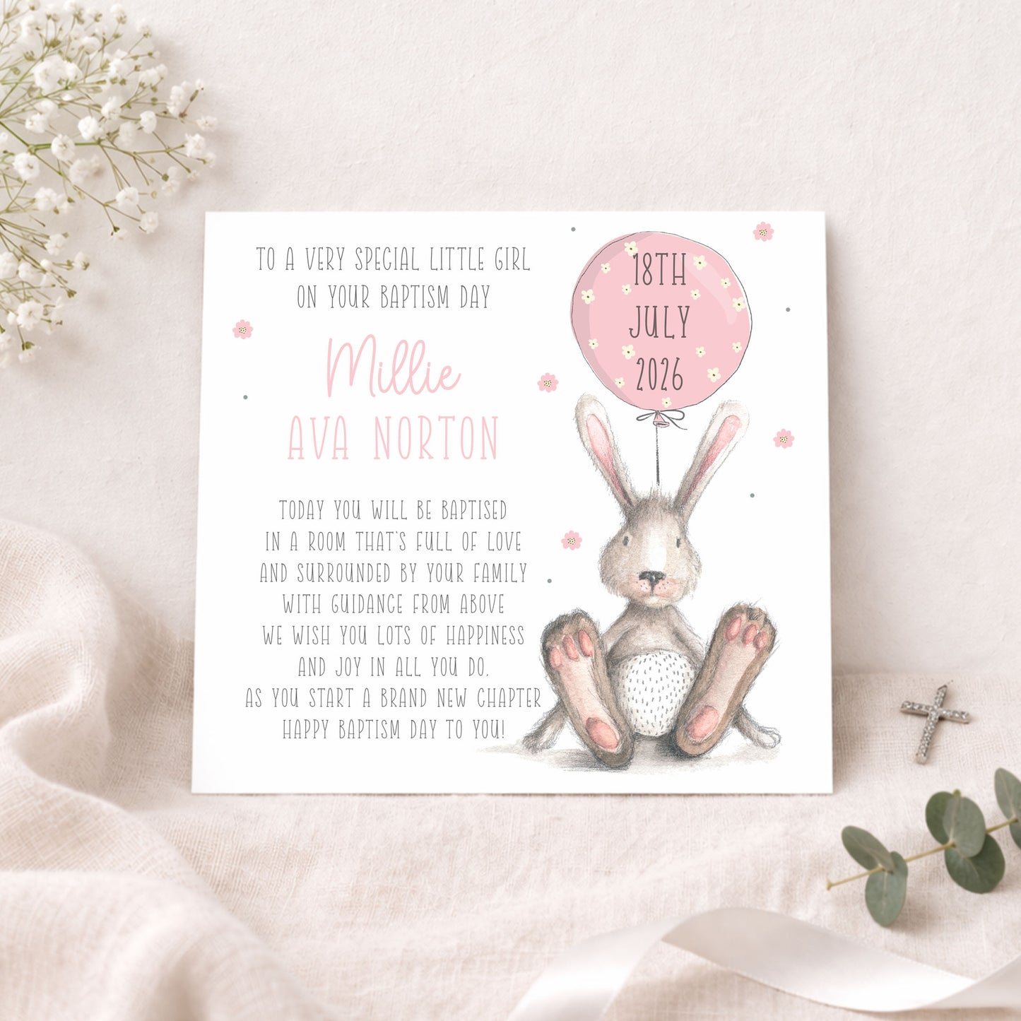 Personalised Girl's Christening,  Baptism Card with Poem