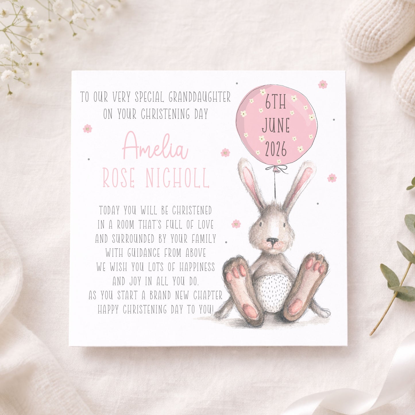 Personalised Girl's Christening,  Baptism Card with Poem