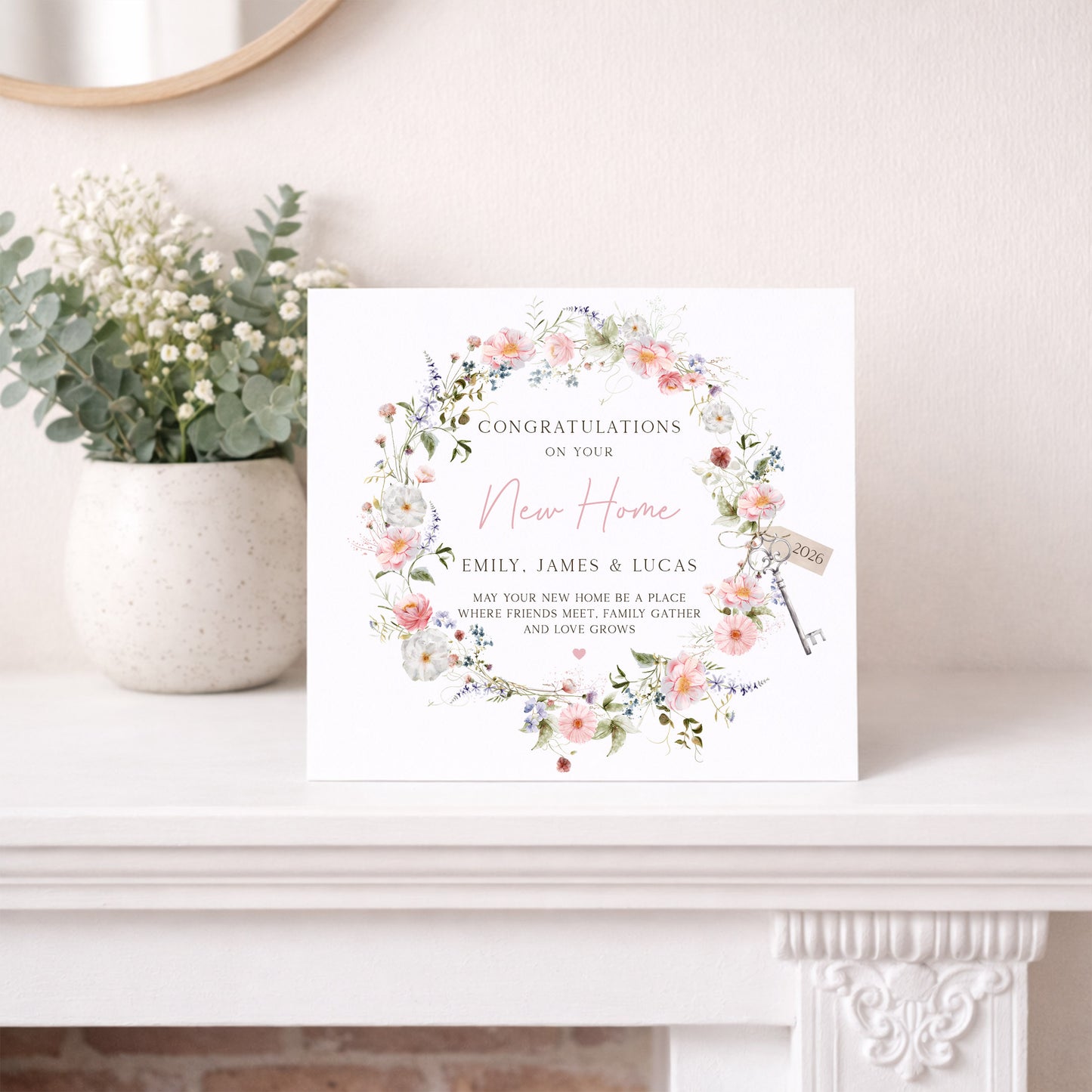 Personalised New Home Floral Wreath Card