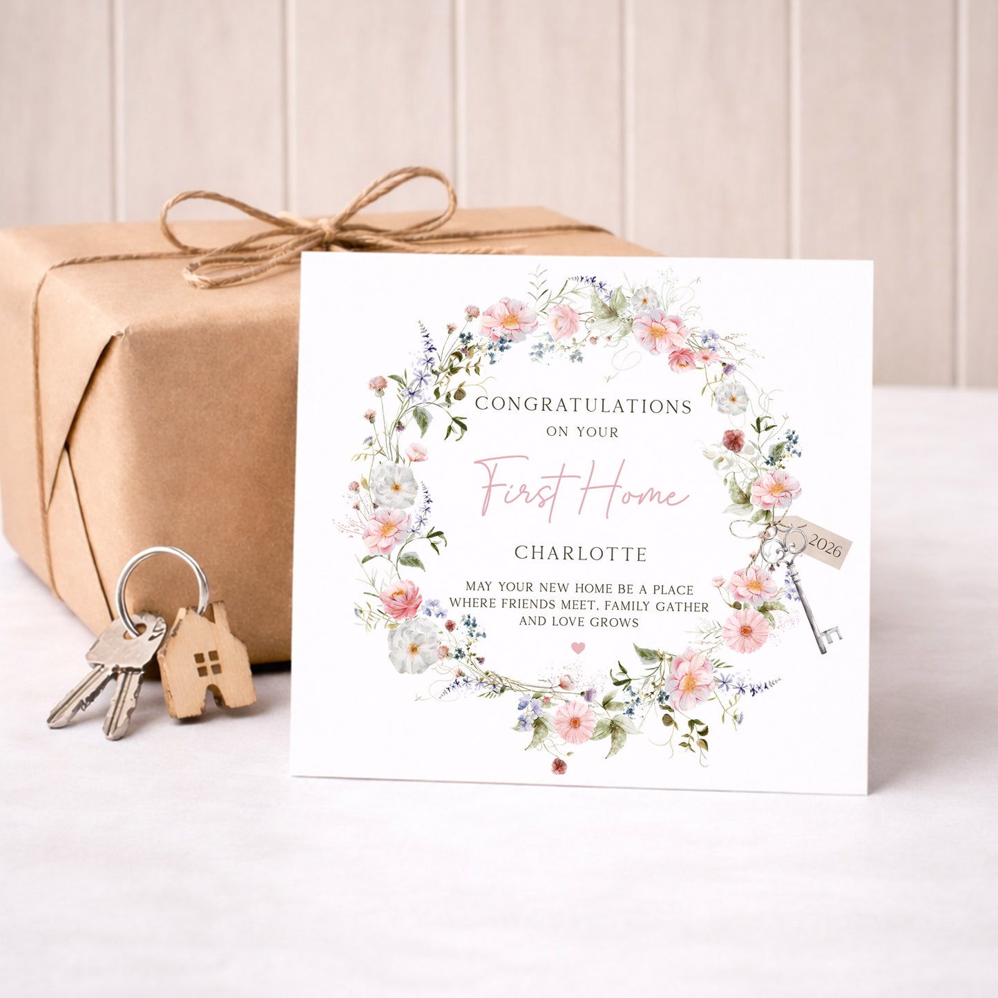 Personalised New Home Floral Wreath Card