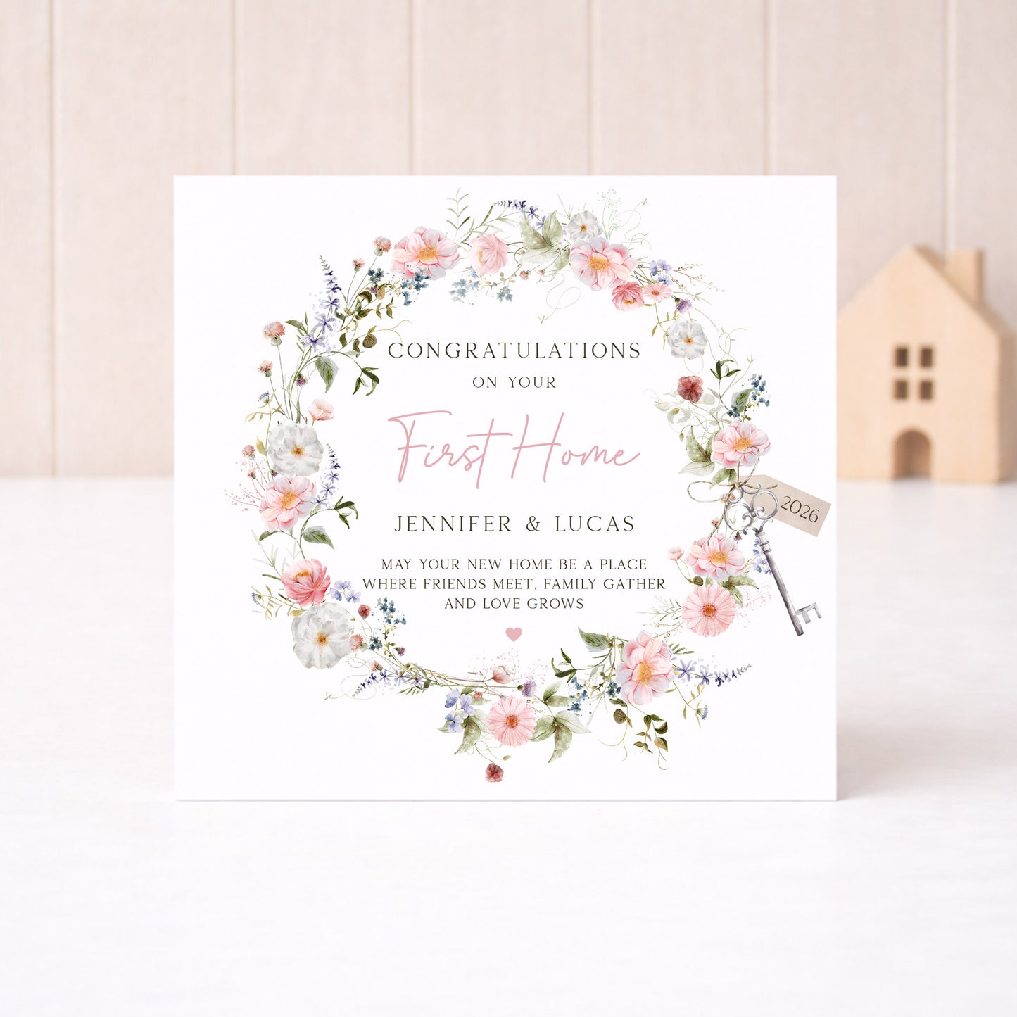 Personalised New Home Floral Wreath Card