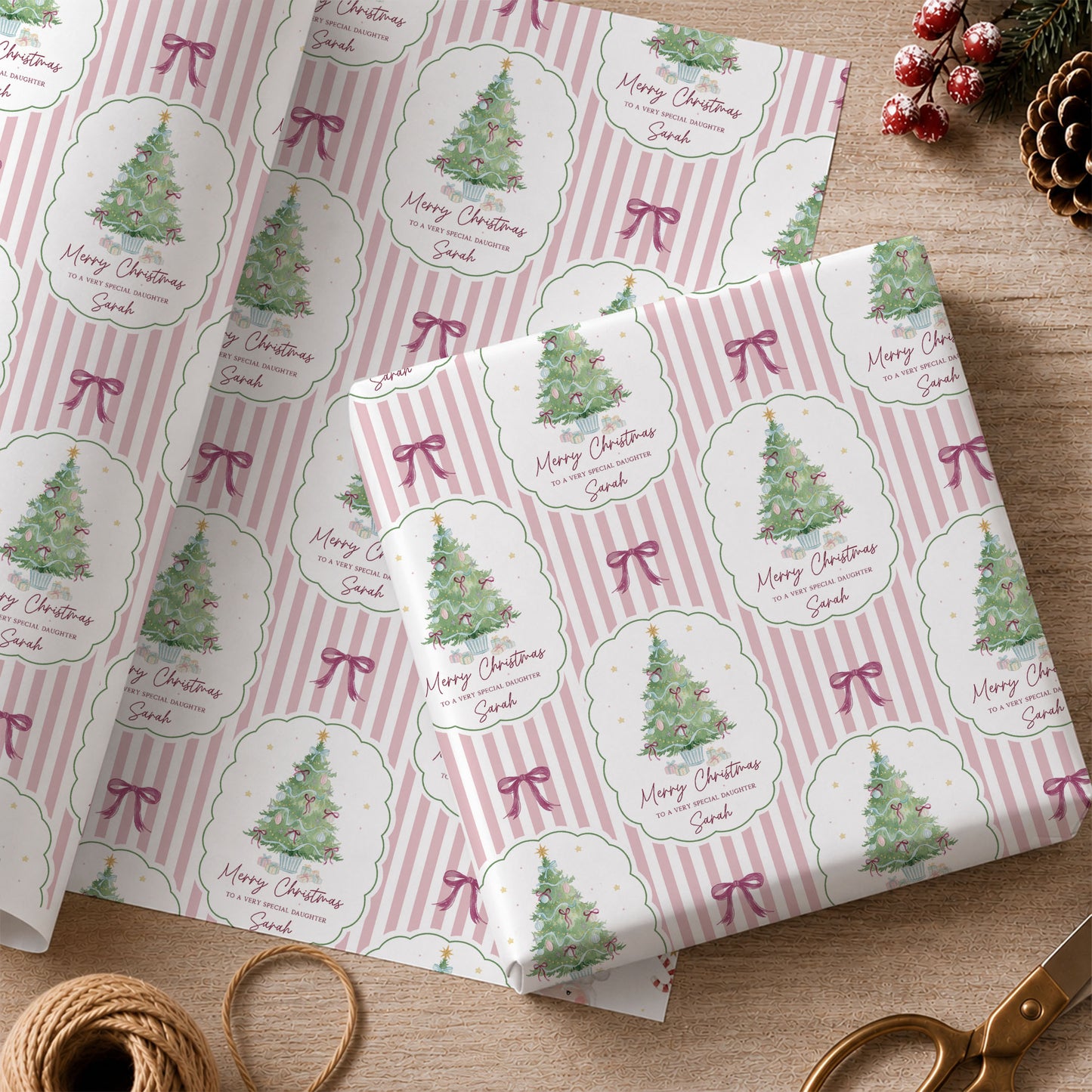 Personalised Pink Christmas Card for Her – Christmas Tree