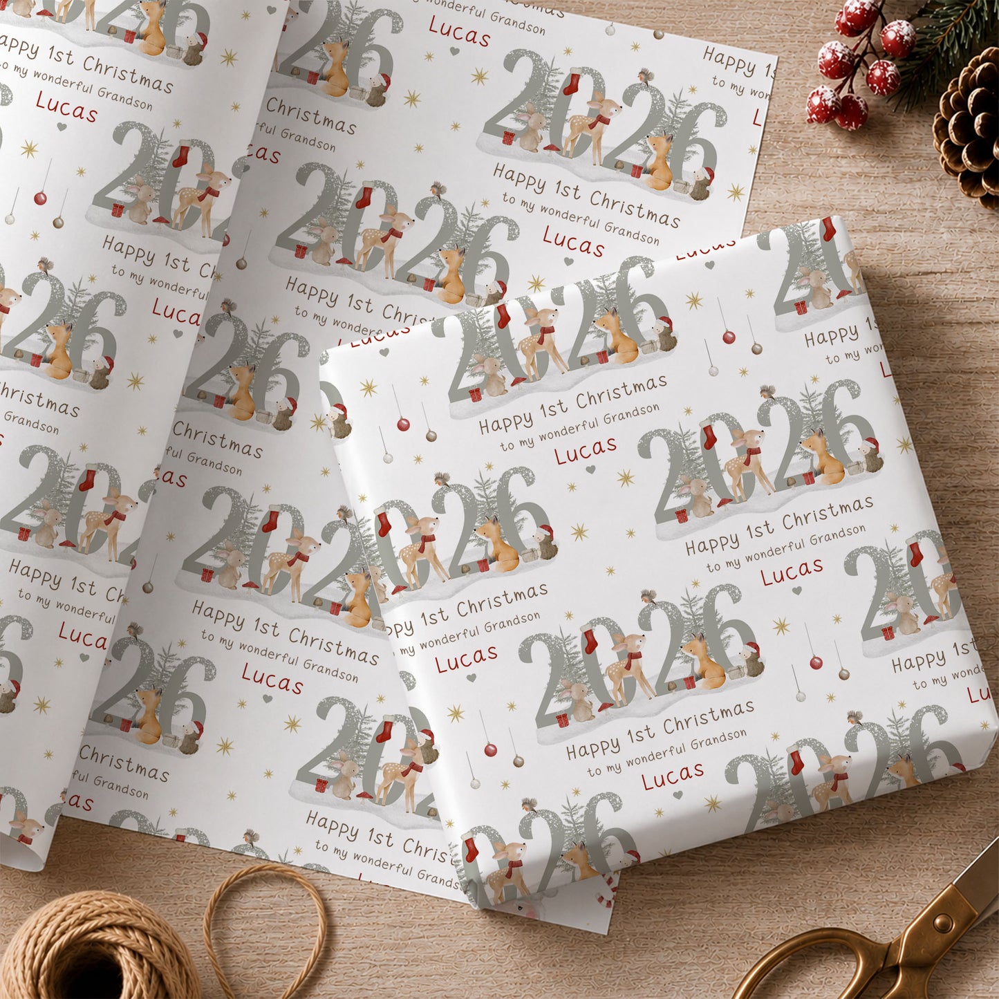 Personalised Son First Christmas Card – Woodland Animals