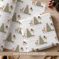 Personalised fairy Christmas wrapping paper for girls featuring a hand-painted fairy, deer, decorated Christmas tree, presents, snowflakes and soft snowy woodland details, personalised with a name and relation for Daughter, Granddaughter, Niece, Goddaughter or another special girl.