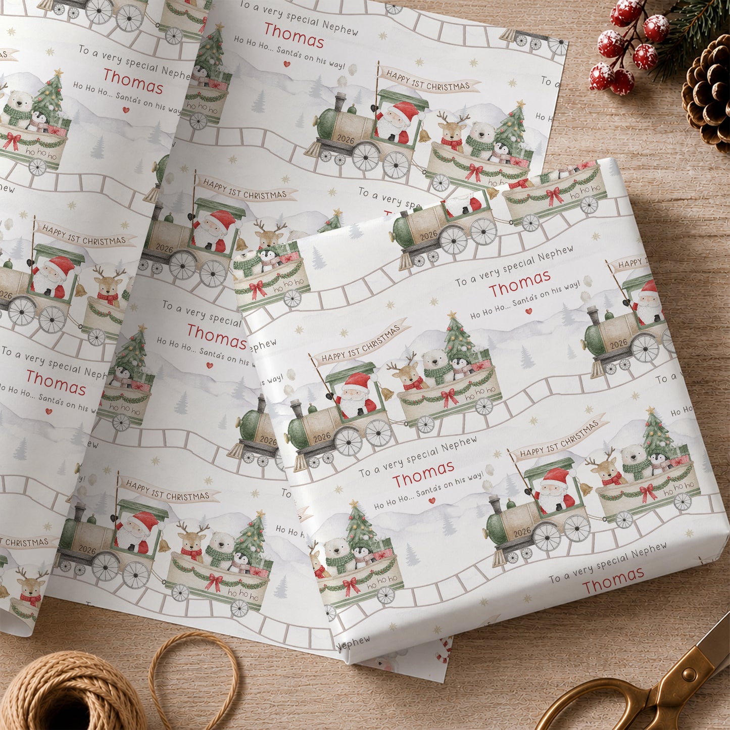 Personalised Santa Train First Christmas Wrapping Paper