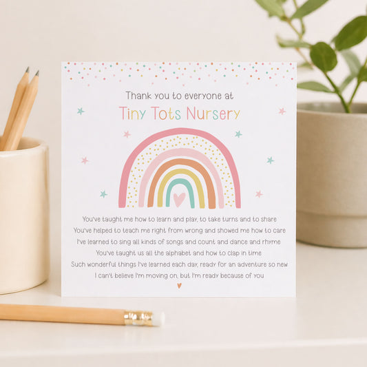 Personalised Thank You Card For Nursery Staff