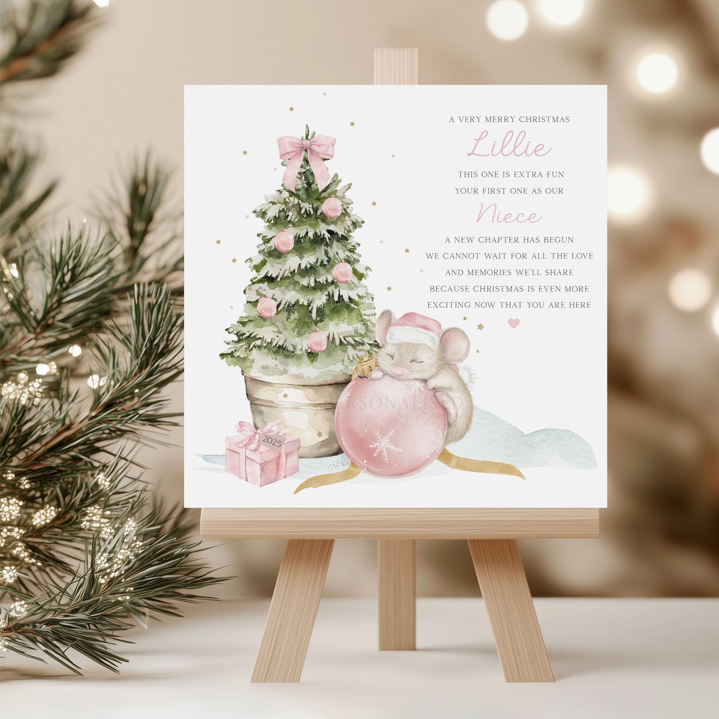 Personalised Girl's Pink First Christmas Mouse Gift Wrapping Paper